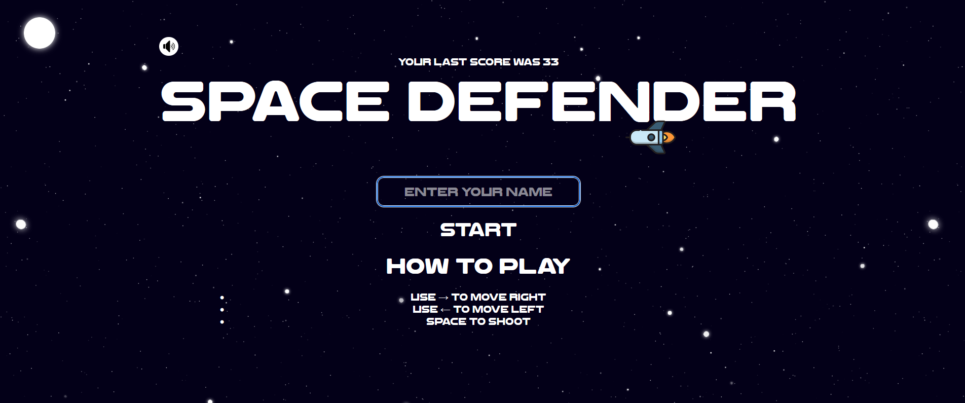 Screenshot of space defender game